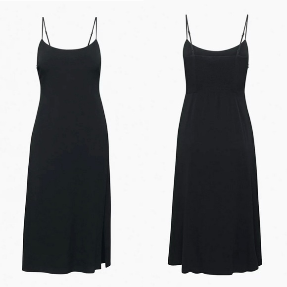 Aritzia Wilfred Affogato Spaghetti Straps Side Slit Midi Slip Dress Black Size 4 - Picture 3 of 14